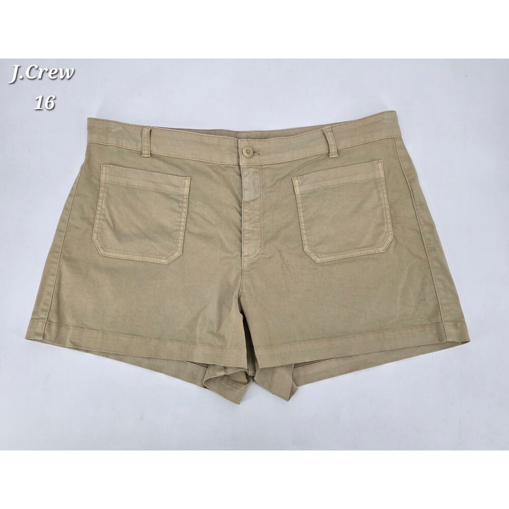 J.Crew Khaki Chino Shorts Womens 16 High Rise Stretch Cotton Utility‎ Classic